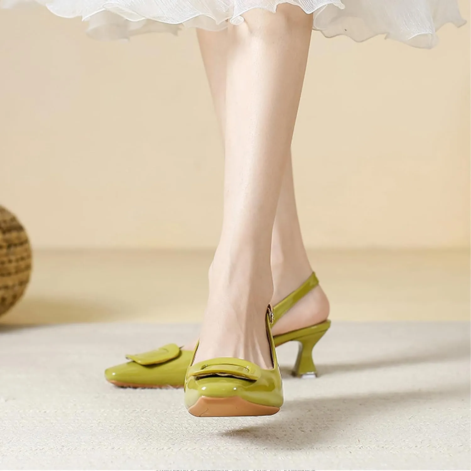 Aceptolcom Women's Slingback Kitten Low Heels Pumps Closed Square Toe Wedding Work Dress Shoes