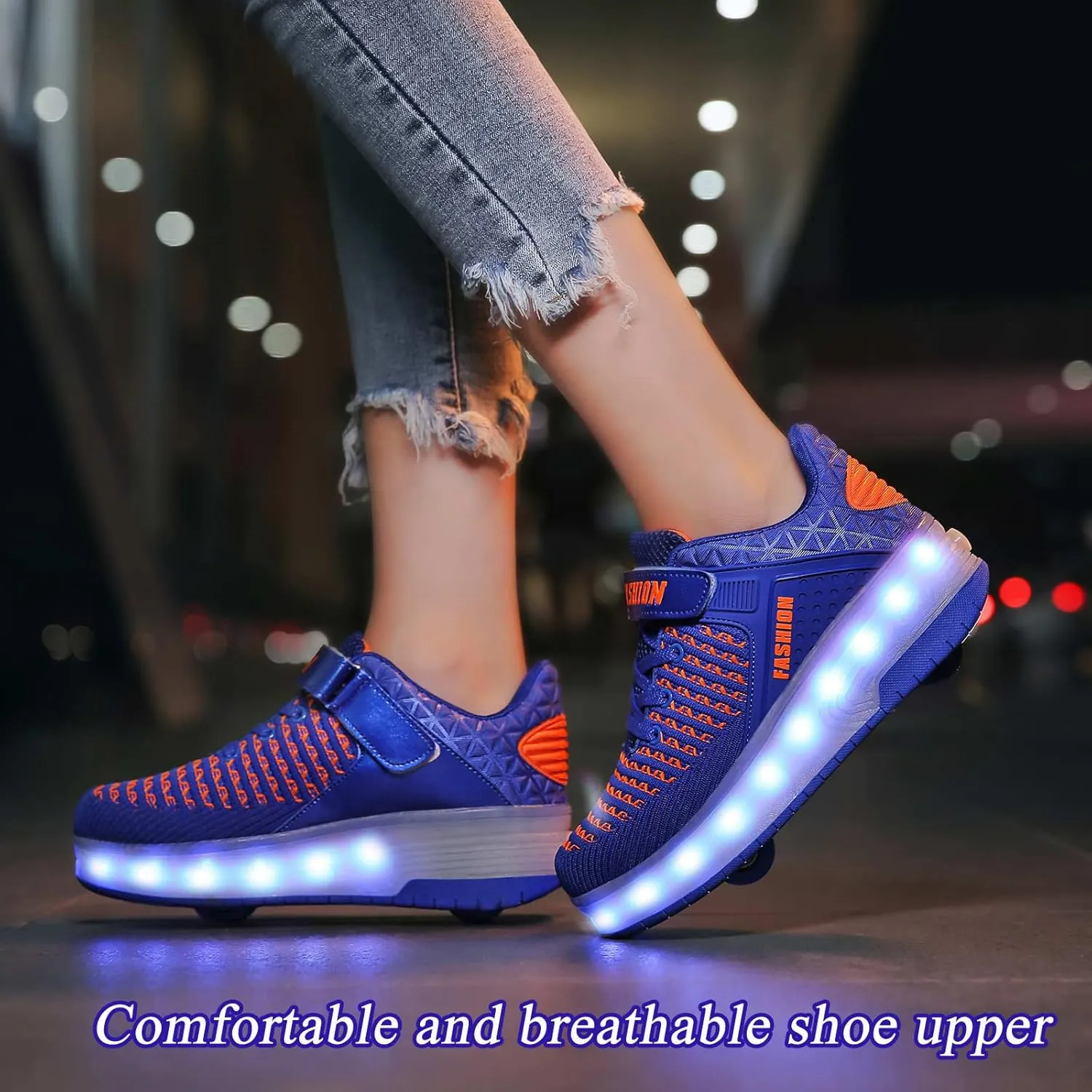 Aikuass USB Chargable LED Light Up Roller Shoes Wheeled Skate Sneaker Shoes for Boys Girls Kids