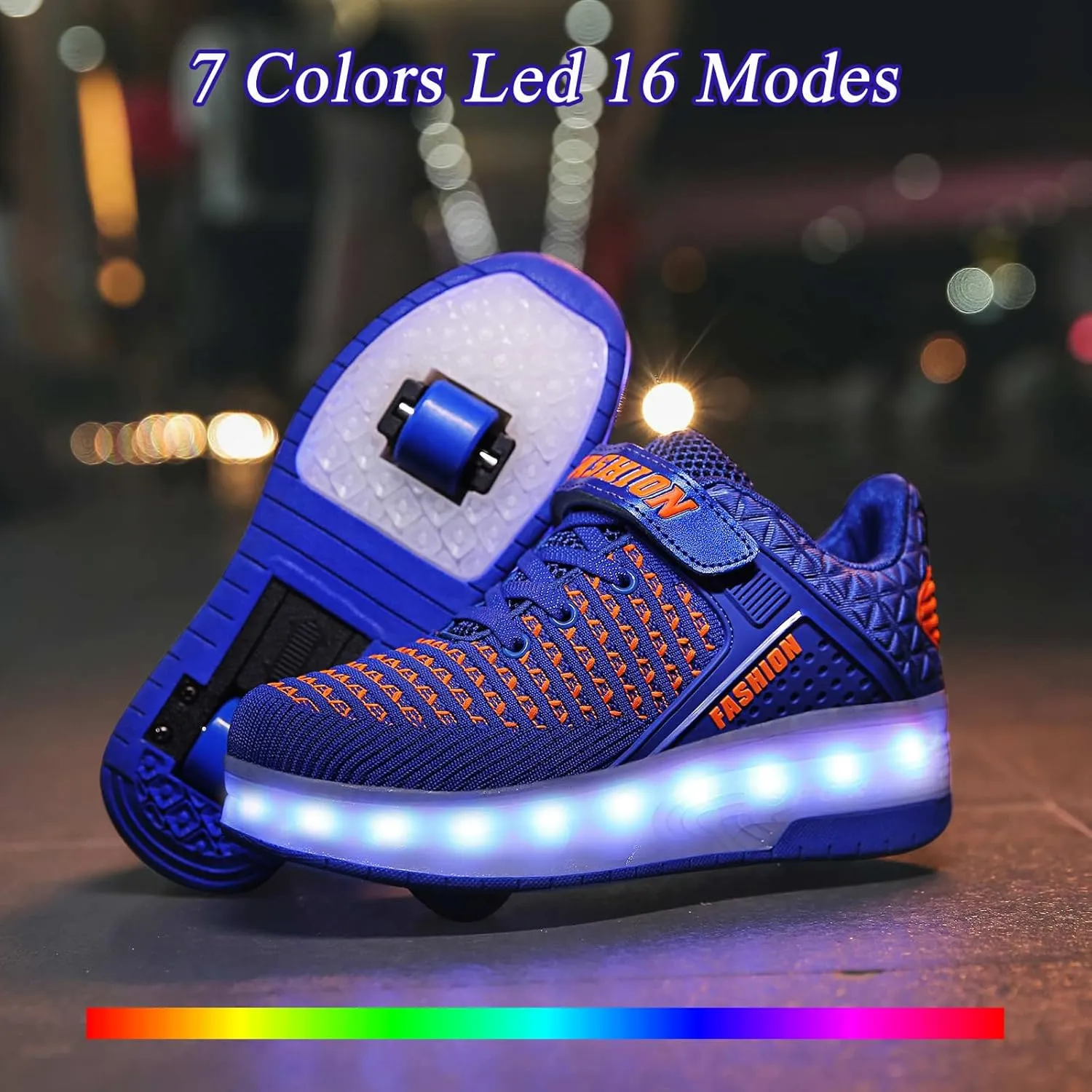 Aikuass USB Chargable LED Light Up Roller Shoes Wheeled Skate Sneaker Shoes for Boys Girls Kids