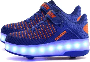 Aikuass USB Chargable LED Light Up Roller Shoes Wheeled Skate Sneaker Shoes for Boys Girls Kids
