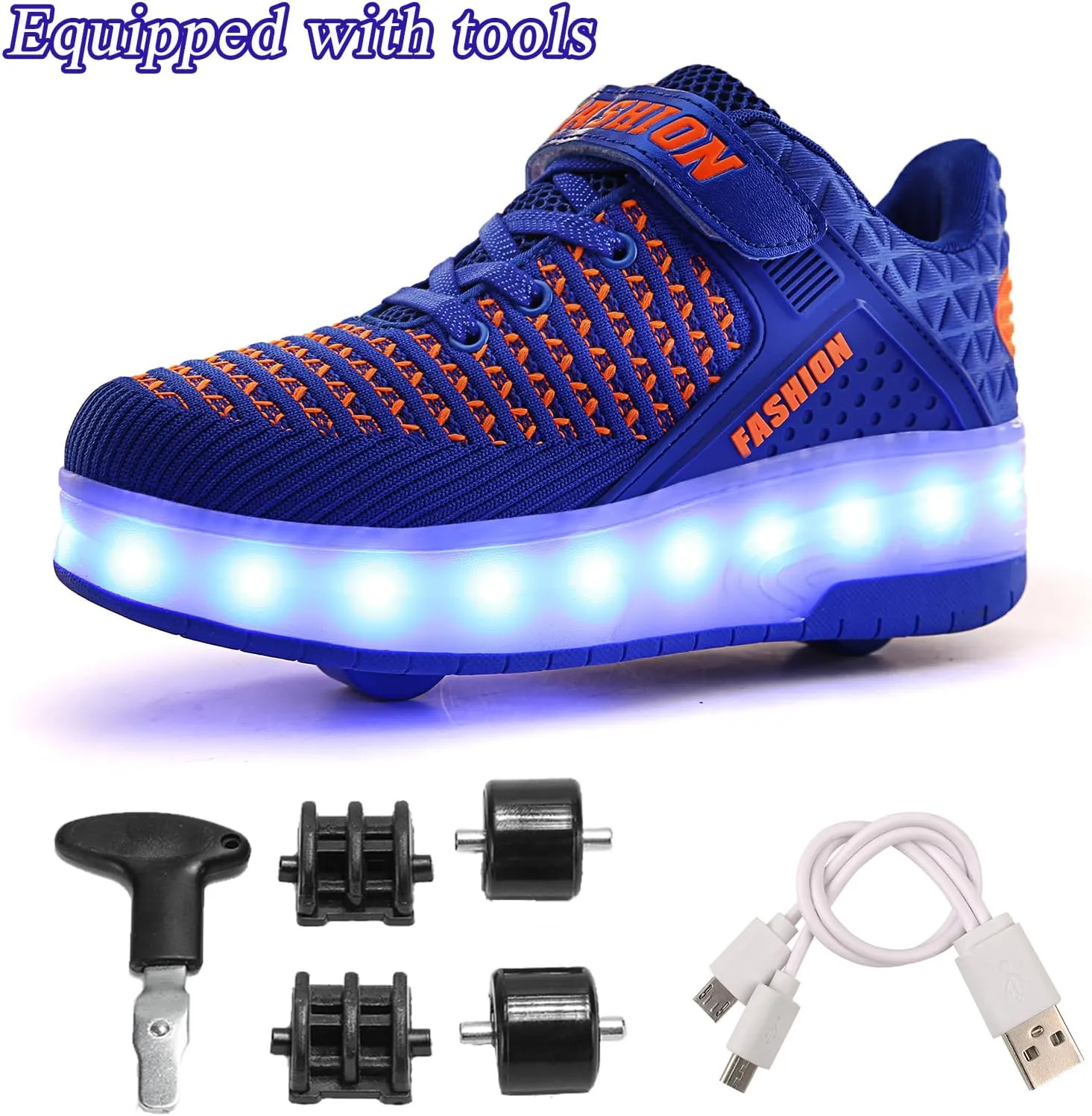 Aikuass USB Chargable LED Light Up Roller Shoes Wheeled Skate Sneaker Shoes for Boys Girls Kids
