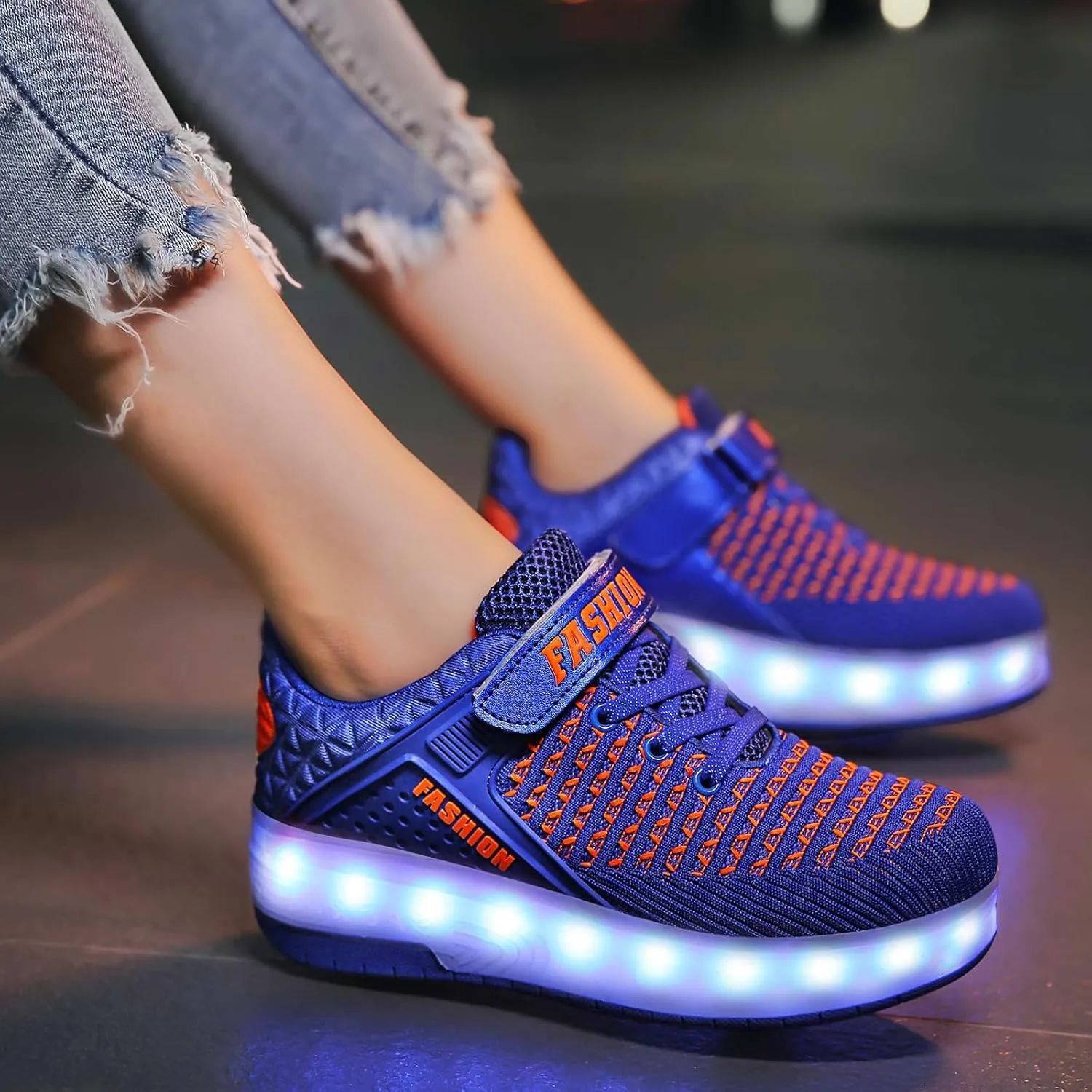 Aikuass USB Chargable LED Light Up Roller Shoes Wheeled Skate Sneaker Shoes for Boys Girls Kids