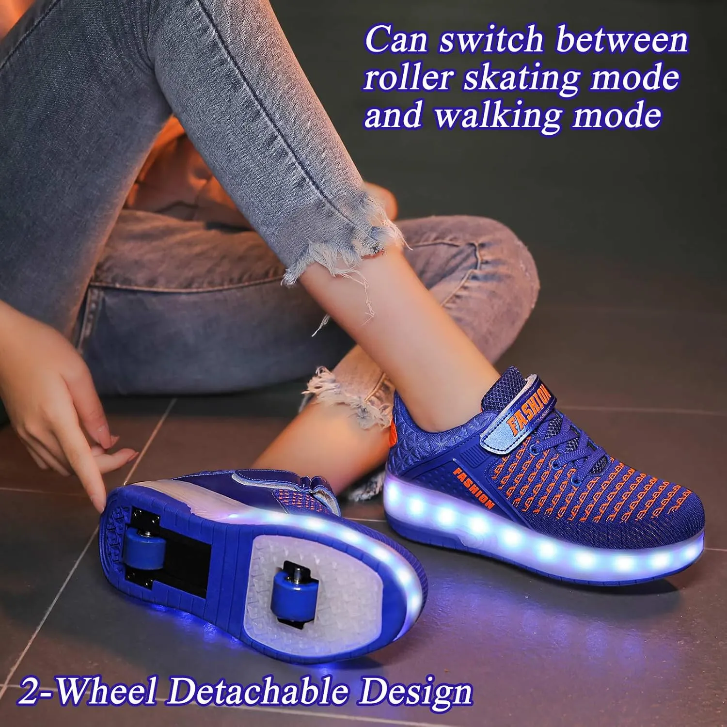 Aikuass USB Chargable LED Light Up Roller Shoes Wheeled Skate Sneaker Shoes for Boys Girls Kids
