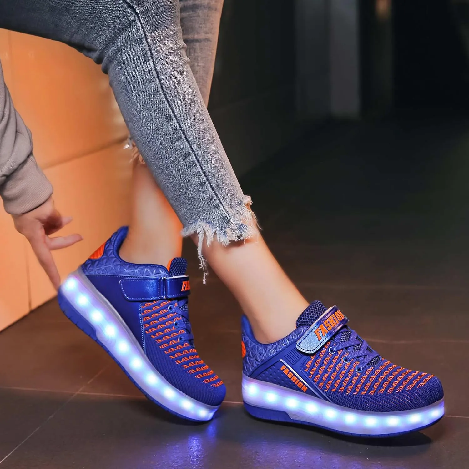 Aikuass USB Chargable LED Light Up Roller Shoes Wheeled Skate Sneaker Shoes for Boys Girls Kids
