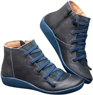 Ankle Booties for Women Flat Heel,Womens Ankle Boots Fashion Lace Up Side Zip Vintage Booties Low Heel Arch Support