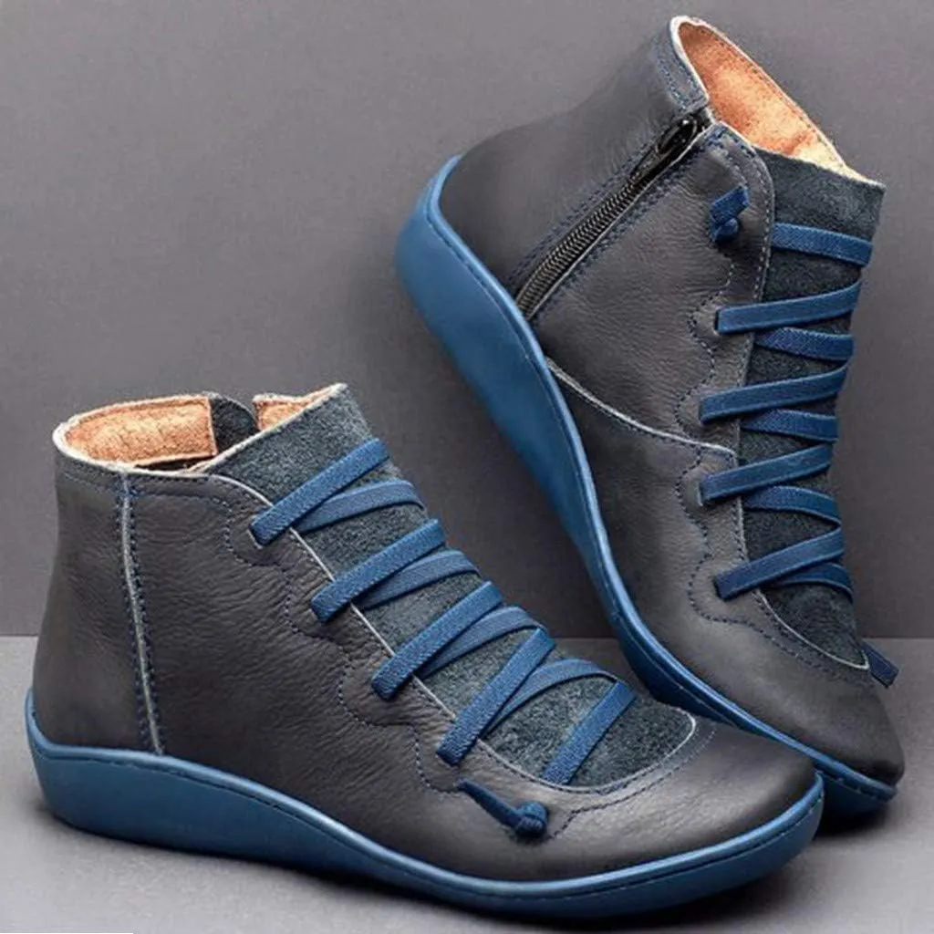 Ankle Booties for Women Flat Heel,Womens Ankle Boots Fashion Lace Up Side Zip Vintage Booties Low Heel Arch Support