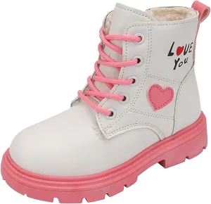 Ankle Boots for Girls Lace up Combat Boots Fashion Fuax Fur Lining Snow Boot Warm Anti-Slip Outdoor Short Winter Shoes