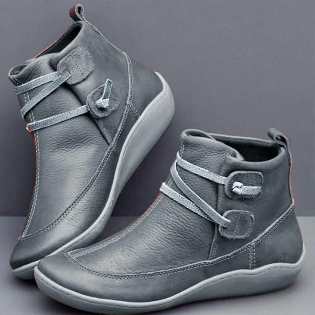 Ankle Boots for Women Low Heel,Winter Snow Boots Non Skid Slip on Flat Heel Booties,Leather Work Combat Short Boots