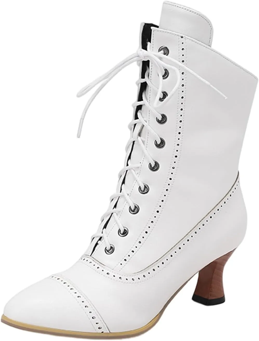 Ankle Boots for Women Victorian Boots Mid Calf Boots Round Toe Black Boots Chunky Heel Lace Up Witch Boot Knight Boot