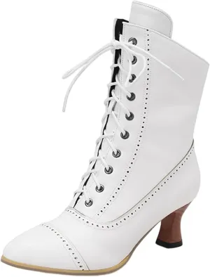 Ankle Boots for Women Victorian Boots Mid Calf Boots Round Toe Black Boots Chunky Heel Lace Up Witch Boot Knight Boot