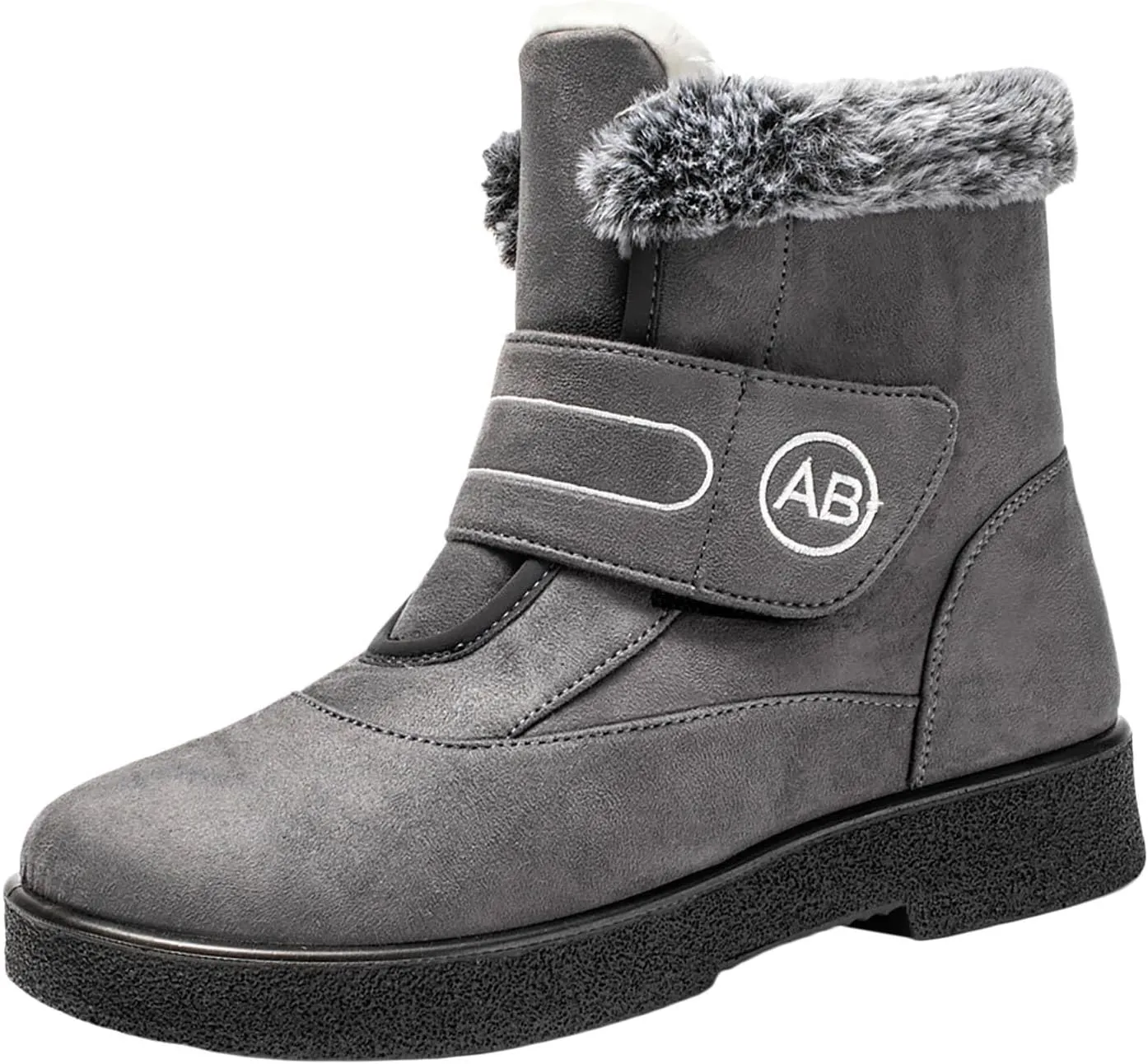 Ankle Boots for Women Warm Fur Lined Winter Snow Boots Outdoor Comfortable Flat Booties Leather Round Toe Booties