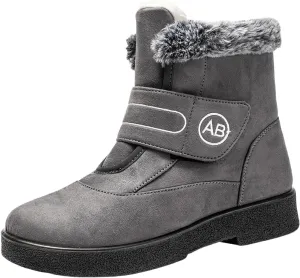 Ankle Boots for Women Warm Fur Lined Winter Snow Boots Outdoor Comfortable Flat Booties Leather Round Toe Booties