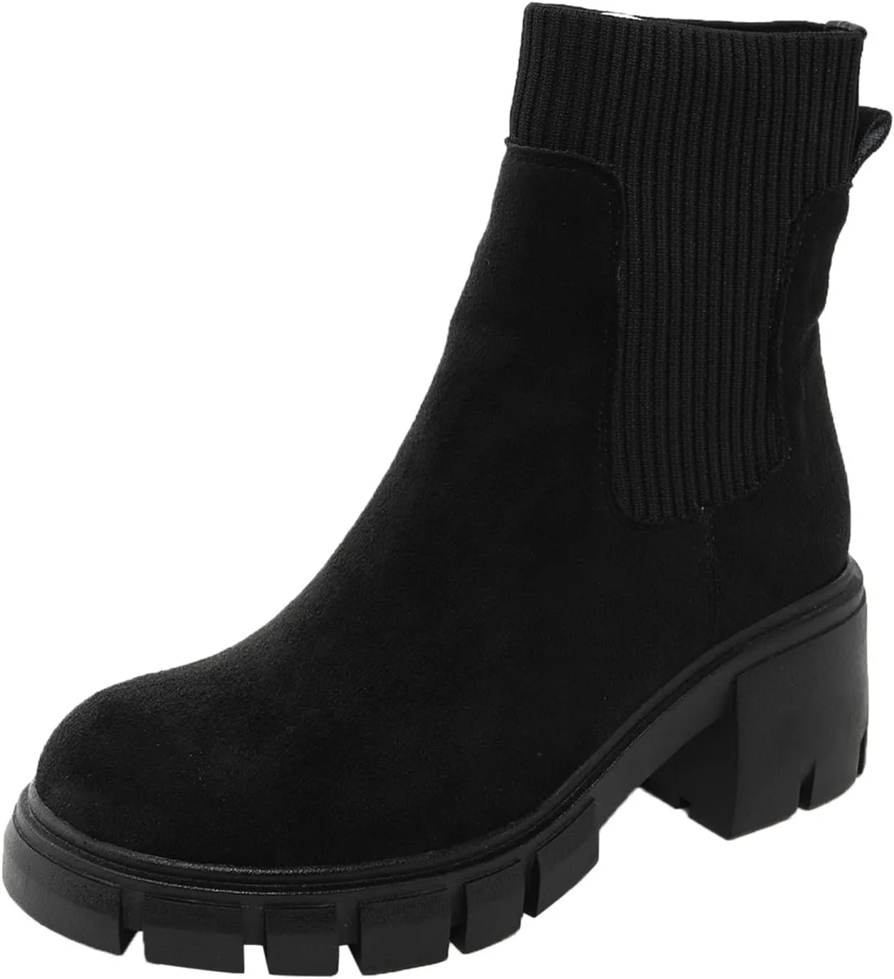Ankle Boots for Women Women's Chelsea Fashion Lug Sole Chunky Heel Slip on Platform Elastic Round Toe Ankle Booties