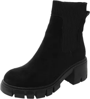 Ankle Boots for Women Women's Chelsea Fashion Lug Sole Chunky Heel Slip on Platform Elastic Round Toe Ankle Booties