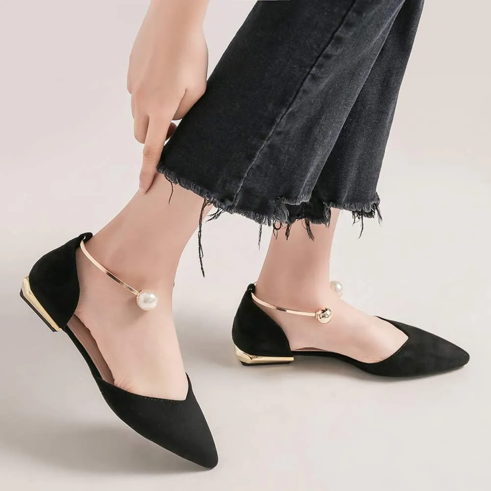 ANUFER Women Pointed Toe Velvet Ballerinas Elegant D'Orsay Pumps Flat Dress Shoes