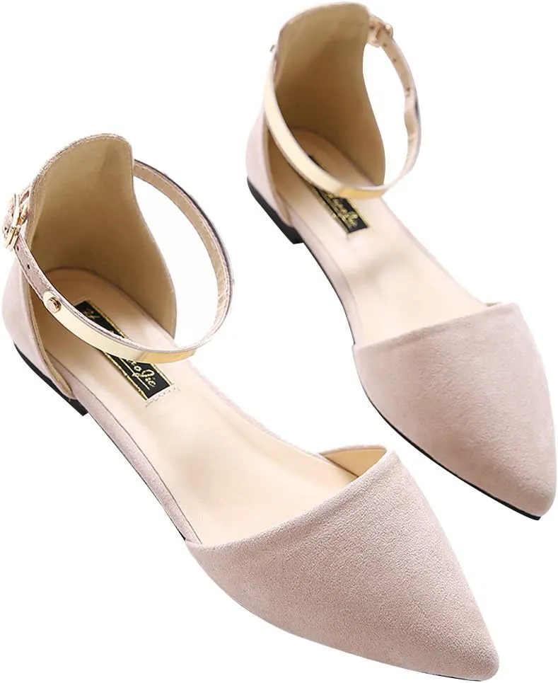 ANUFER Women Pointed Toe Velvet Ballerinas Elegant D'Orsay Pumps Flat Dress Shoes