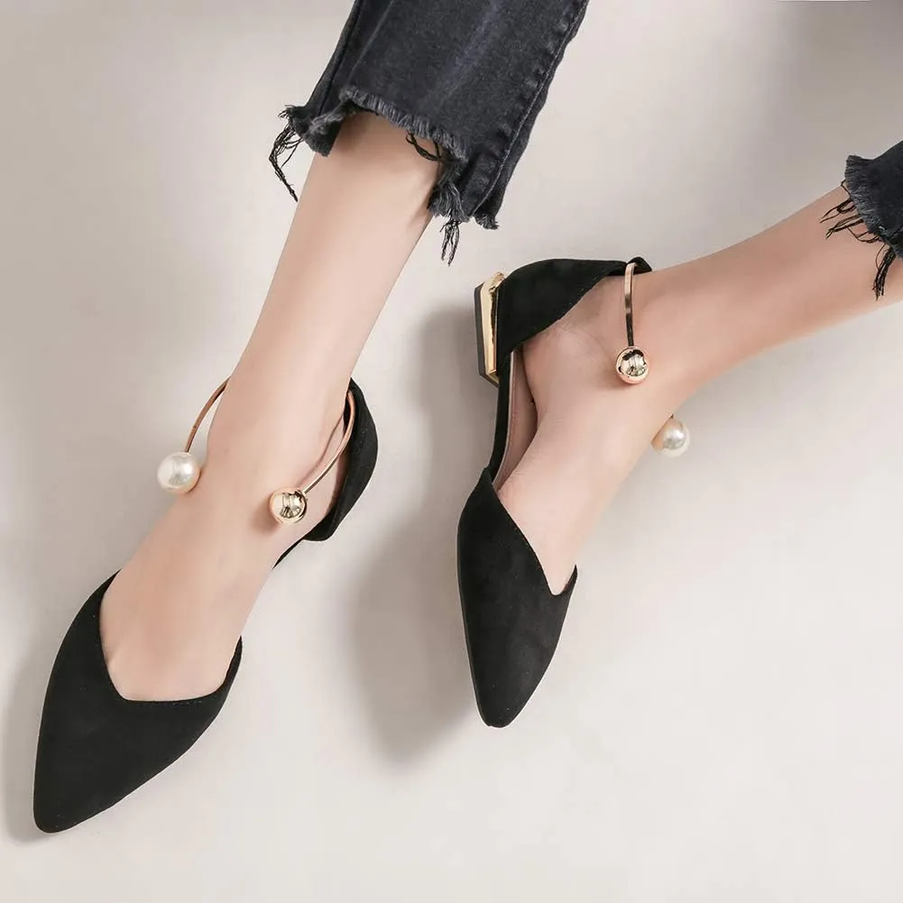ANUFER Women Pointed Toe Velvet Ballerinas Elegant D'Orsay Pumps Flat Dress Shoes