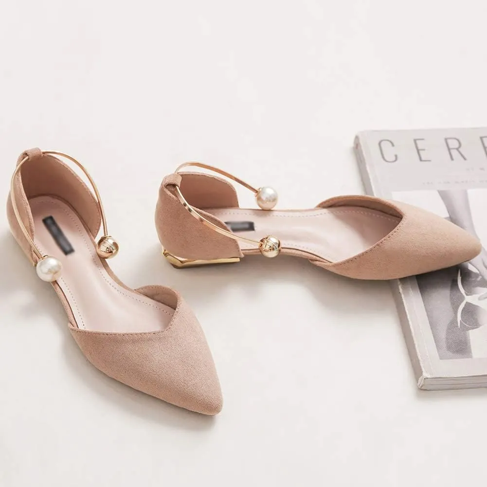 ANUFER Women Pointed Toe Velvet Ballerinas Elegant D'Orsay Pumps Flat Dress Shoes