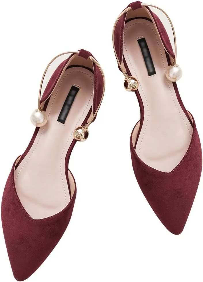 ANUFER Women Pointed Toe Velvet Ballerinas Elegant D'Orsay Pumps Flat Dress Shoes