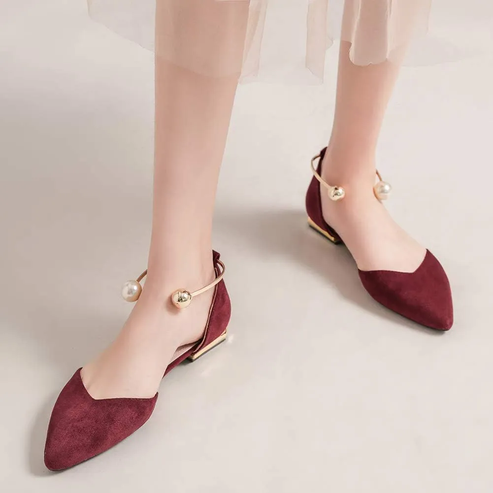 ANUFER Women Pointed Toe Velvet Ballerinas Elegant D'Orsay Pumps Flat Dress Shoes