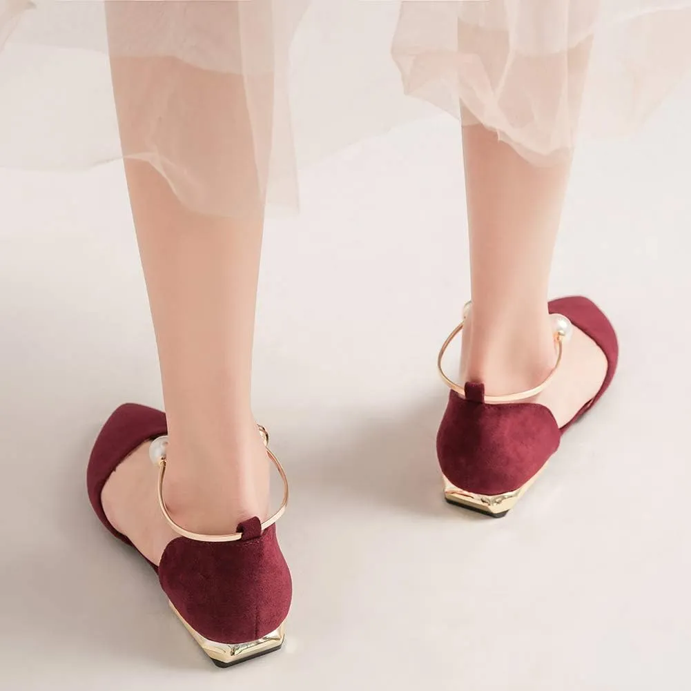 ANUFER Women Pointed Toe Velvet Ballerinas Elegant D'Orsay Pumps Flat Dress Shoes