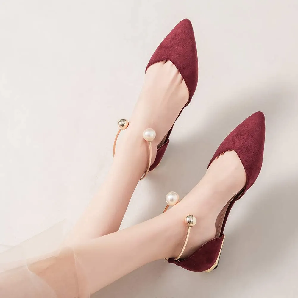 ANUFER Women Pointed Toe Velvet Ballerinas Elegant D'Orsay Pumps Flat Dress Shoes