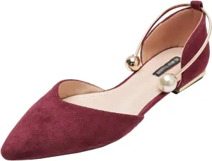 ANUFER Women Pointed Toe Velvet Ballerinas Elegant D'Orsay Pumps Flat Dress Shoes