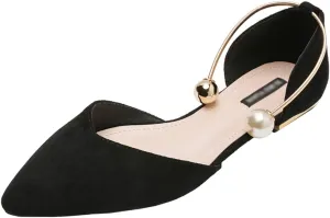 ANUFER Women Pointed Toe Velvet Ballerinas Elegant D'Orsay Pumps Flat Dress Shoes