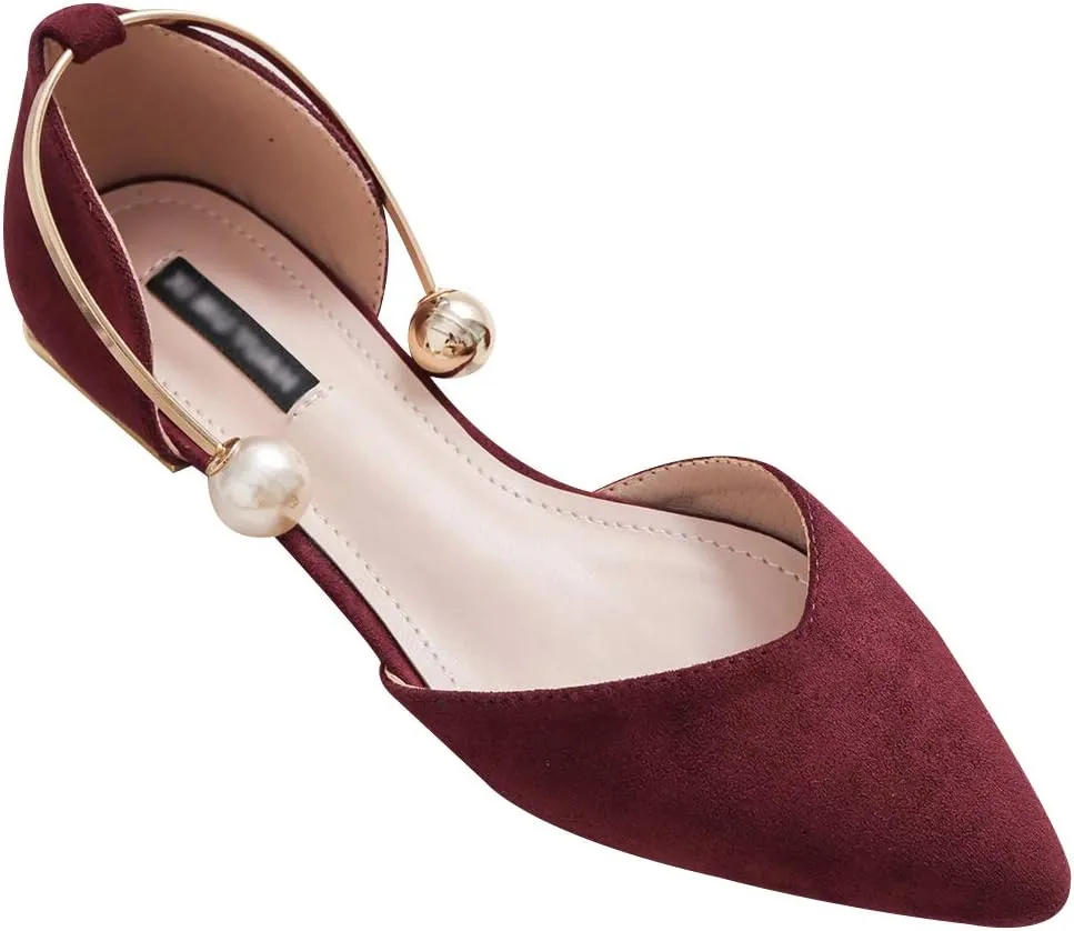 ANUFER Women Pointed Toe Velvet Ballerinas Elegant D'Orsay Pumps Flat Dress Shoes