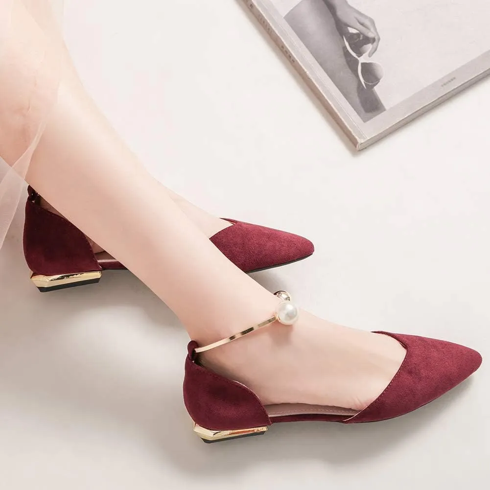 ANUFER Women Pointed Toe Velvet Ballerinas Elegant D'Orsay Pumps Flat Dress Shoes