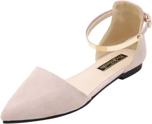 ANUFER Women Pointed Toe Velvet Ballerinas Elegant D'Orsay Pumps Flat Dress Shoes