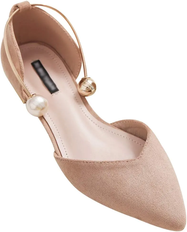 ANUFER Women Pointed Toe Velvet Ballerinas Elegant D'Orsay Pumps Flat Dress Shoes
