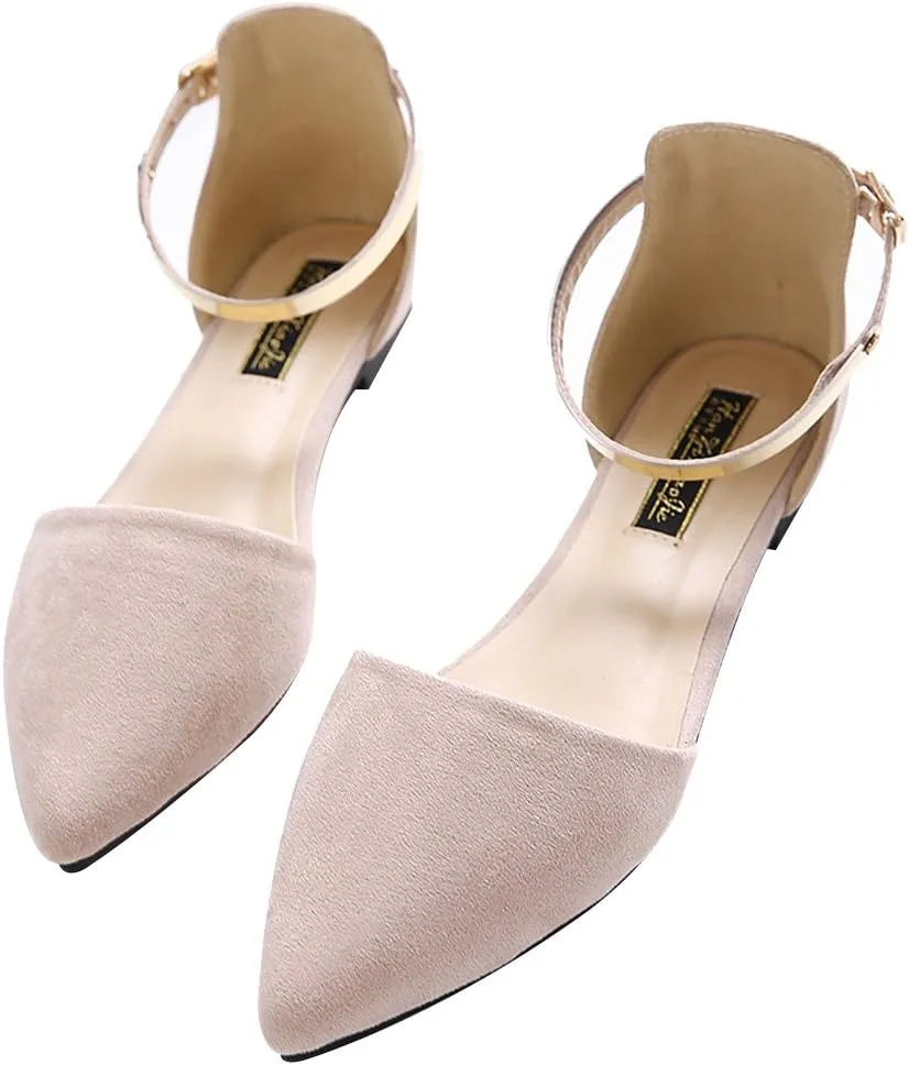 ANUFER Women Pointed Toe Velvet Ballerinas Elegant D'Orsay Pumps Flat Dress Shoes