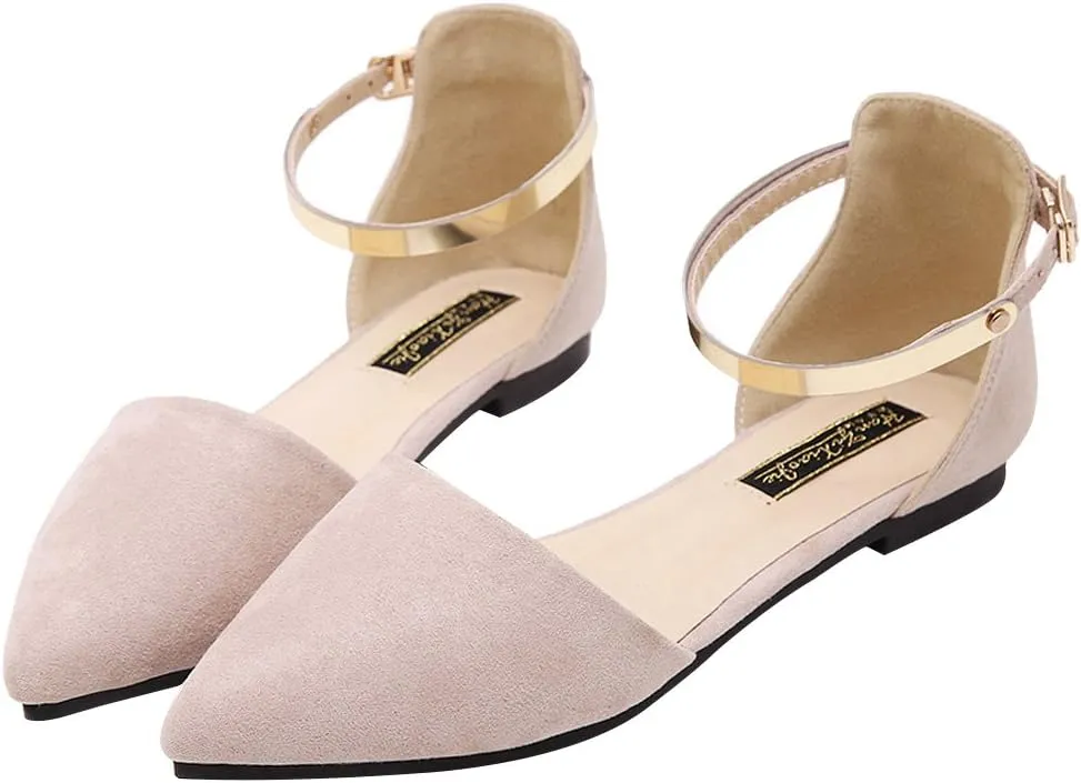 ANUFER Women Pointed Toe Velvet Ballerinas Elegant D'Orsay Pumps Flat Dress Shoes