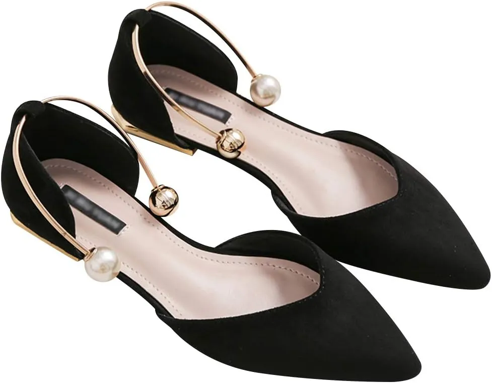ANUFER Women Pointed Toe Velvet Ballerinas Elegant D'Orsay Pumps Flat Dress Shoes