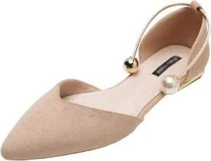 ANUFER Women Pointed Toe Velvet Ballerinas Elegant D'Orsay Pumps Flat Dress Shoes