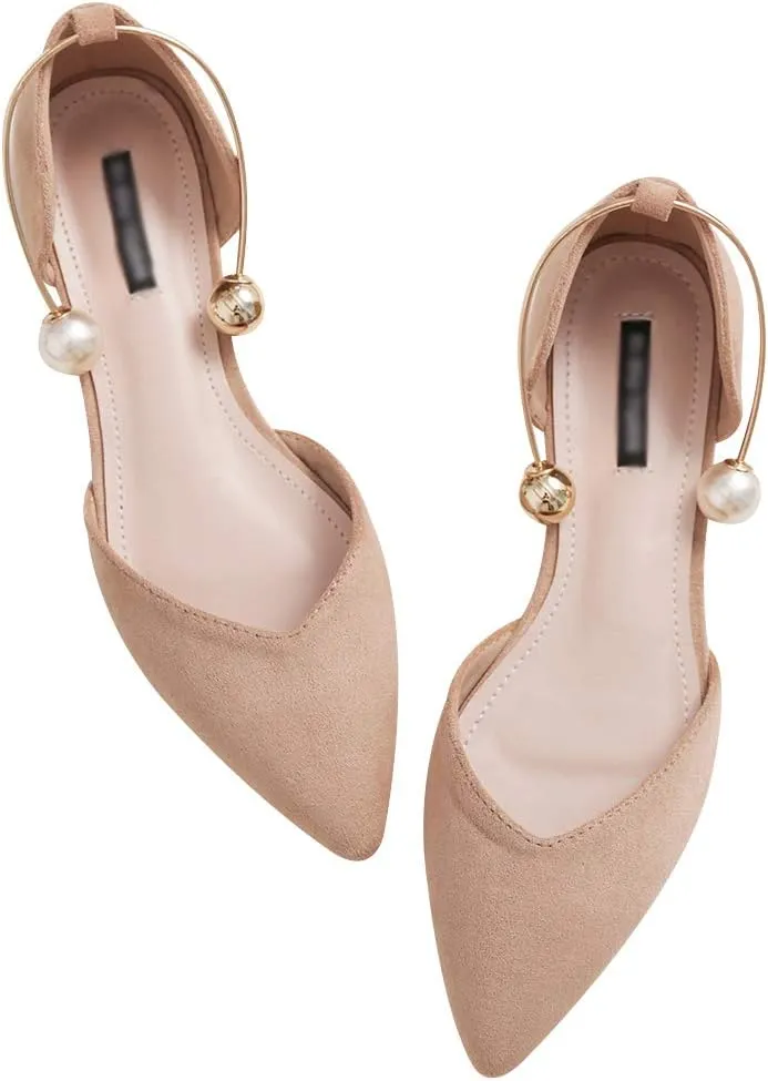 ANUFER Women Pointed Toe Velvet Ballerinas Elegant D'Orsay Pumps Flat Dress Shoes