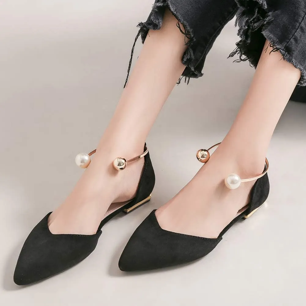 ANUFER Women Pointed Toe Velvet Ballerinas Elegant D'Orsay Pumps Flat Dress Shoes