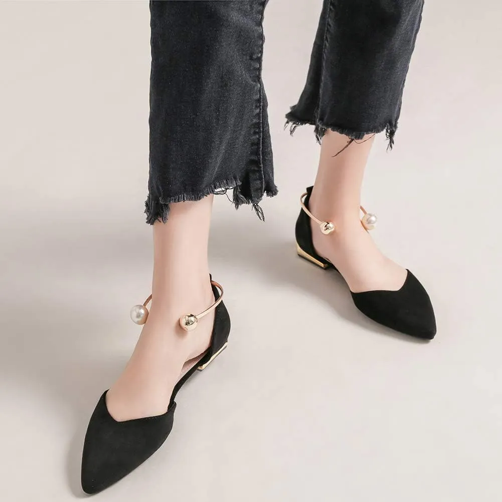 ANUFER Women Pointed Toe Velvet Ballerinas Elegant D'Orsay Pumps Flat Dress Shoes