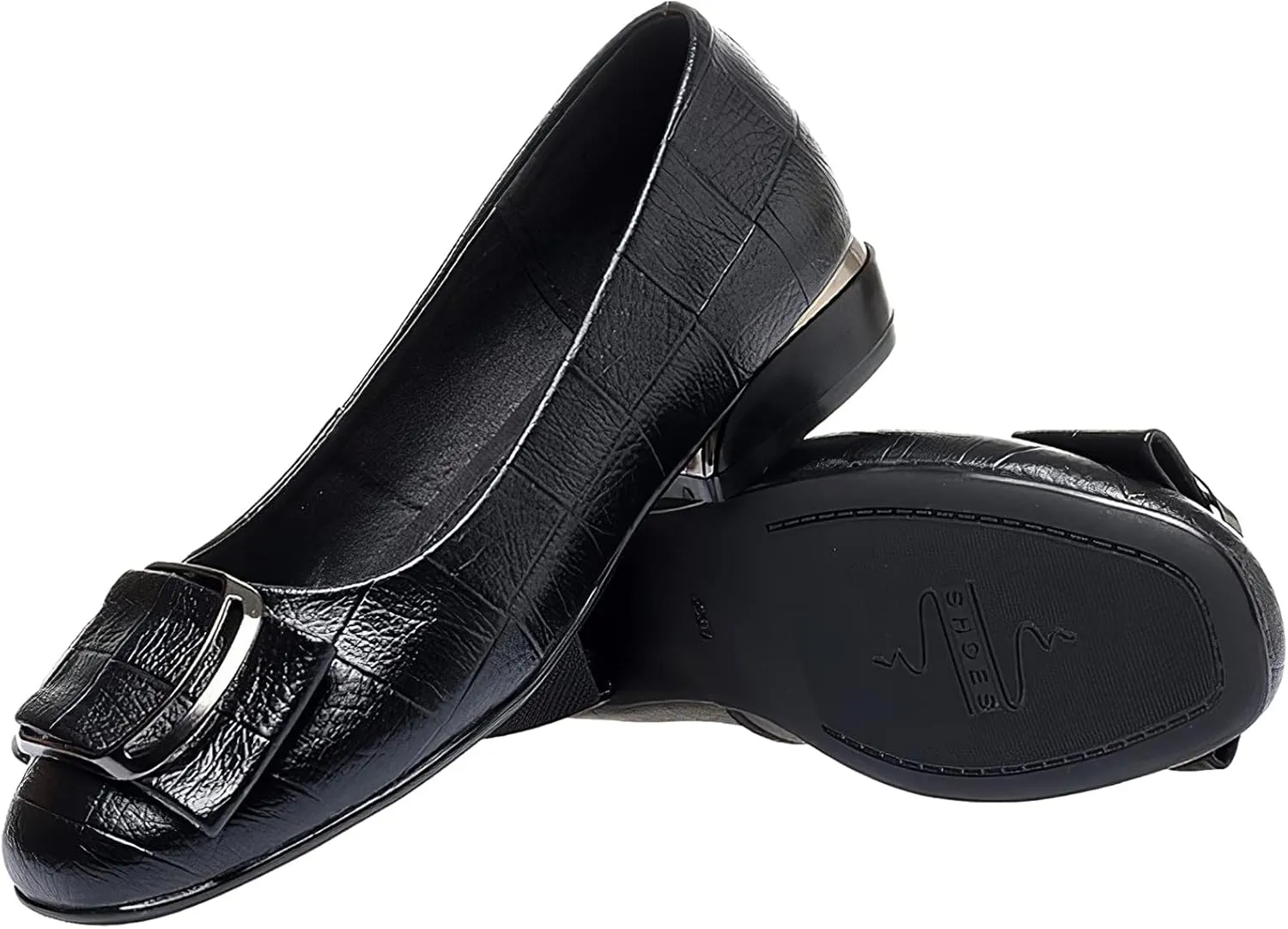 ANUFER Women's Fashion Square Toe Buckle Leather Pumps Shoes Low Chunky Heel Ballerinas
