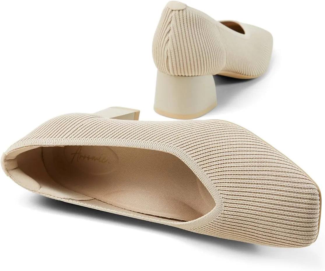 Arromic Women's Pumps Closed Toe Chunky Block Square Toe Low Heels Work Shoes Casual Daily Wear