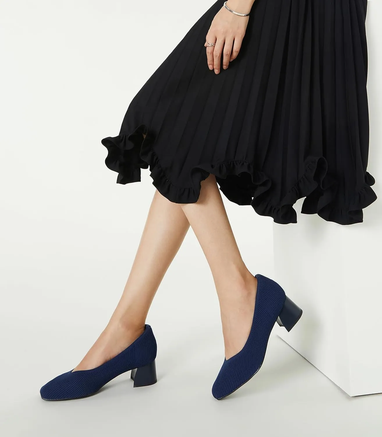 Arromic Women's Pumps Closed Toe Chunky Block Square Toe Low Heels Work Shoes Casual Daily Wear