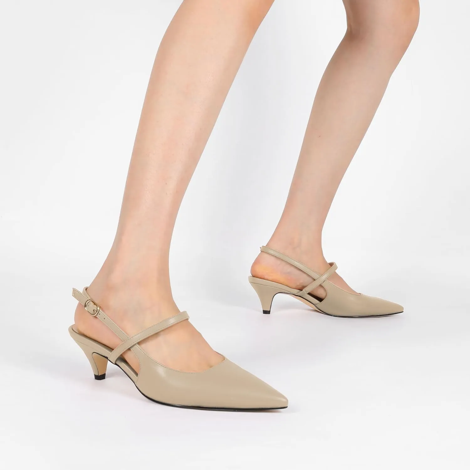 AUMOTED Kitten Low Heels for Womens Slingback Mary Janes Shoes Closed Pointed Toe Pumps Matte Leather 2 Inch Party Dress Shoes