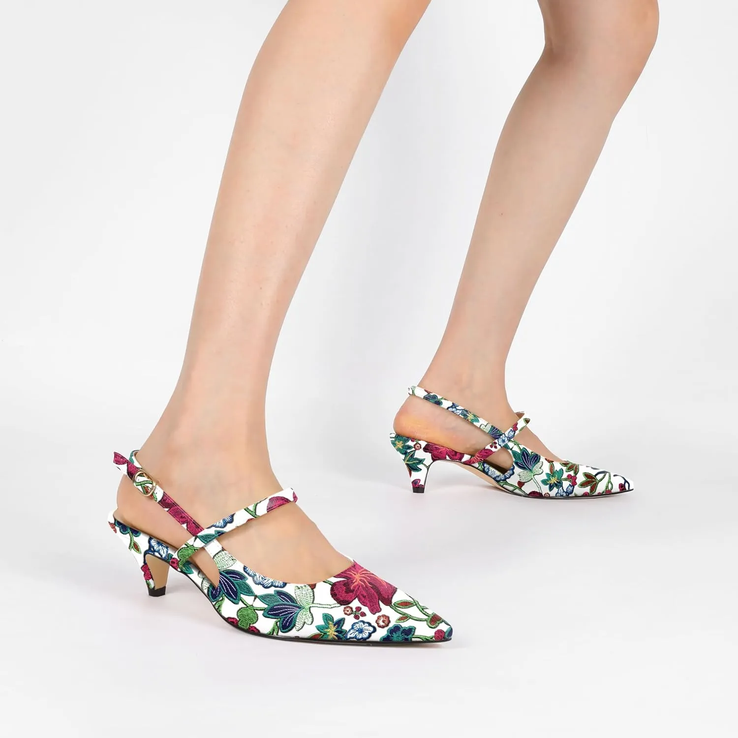 AUMOTED Kitten Low Heels for Womens Slingback Mary Janes Shoes Closed Pointed Toe Pumps Matte Leather 2 Inch Party Dress Shoes