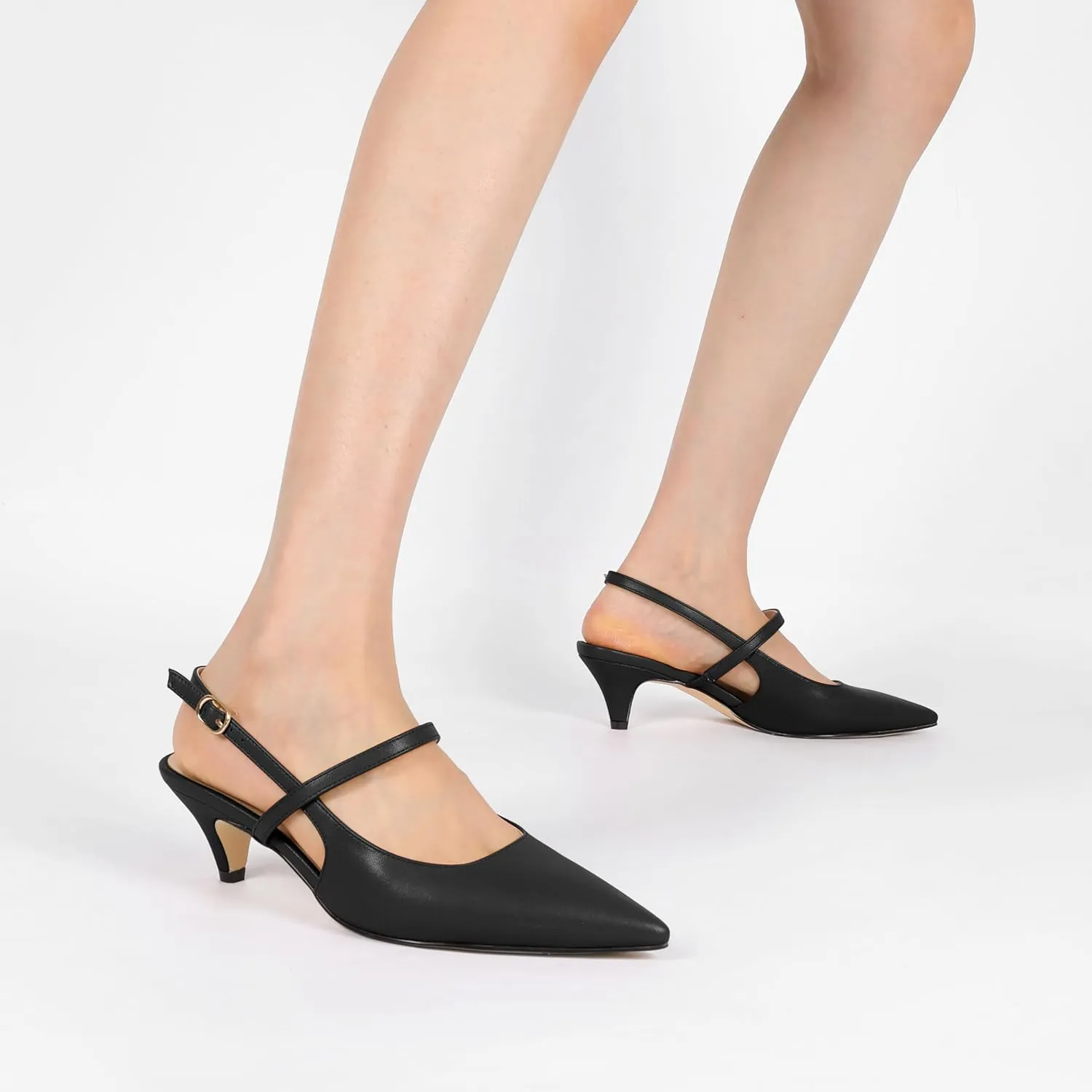 AUMOTED Kitten Low Heels for Womens Slingback Mary Janes Shoes Closed Pointed Toe Pumps Matte Leather 2 Inch Party Dress Shoes