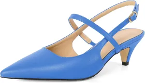 AUMOTED Kitten Low Heels for Womens Slingback Mary Janes Shoes Closed Pointed Toe Pumps Matte Leather 2 Inch Party Dress Shoes