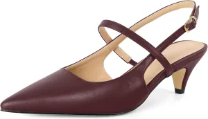 AUMOTED Kitten Low Heels for Womens Slingback Mary Janes Shoes Closed Pointed Toe Pumps Matte Leather 2 Inch Party Dress Shoes