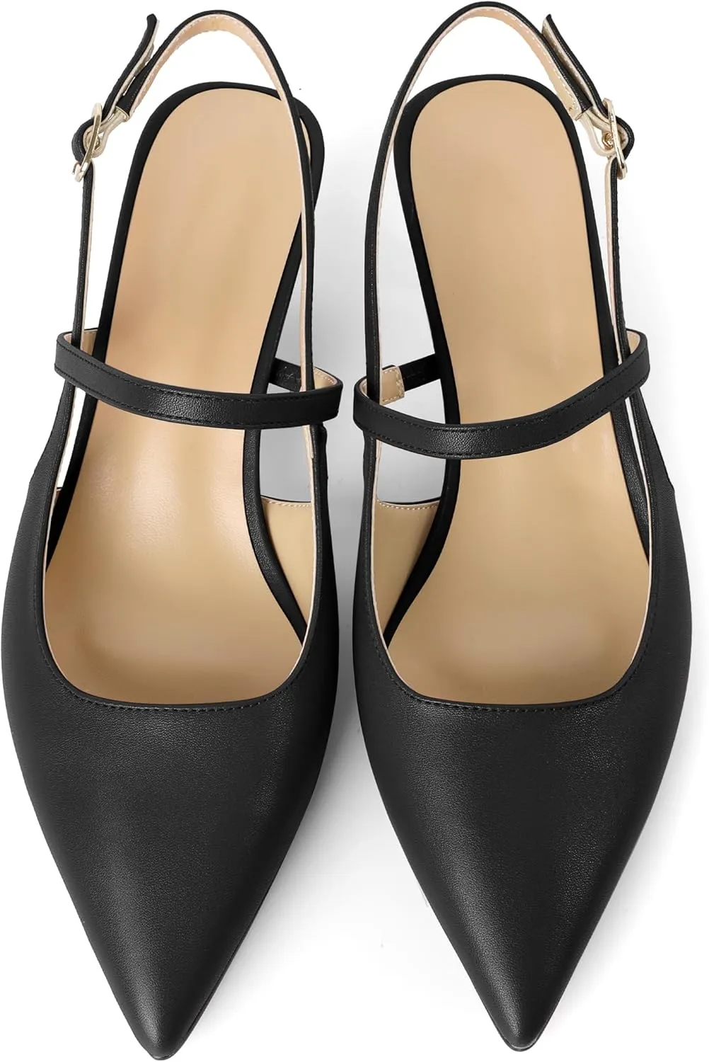 AUMOTED Kitten Low Heels for Womens Slingback Mary Janes Shoes Closed Pointed Toe Pumps Matte Leather 2 Inch Party Dress Shoes