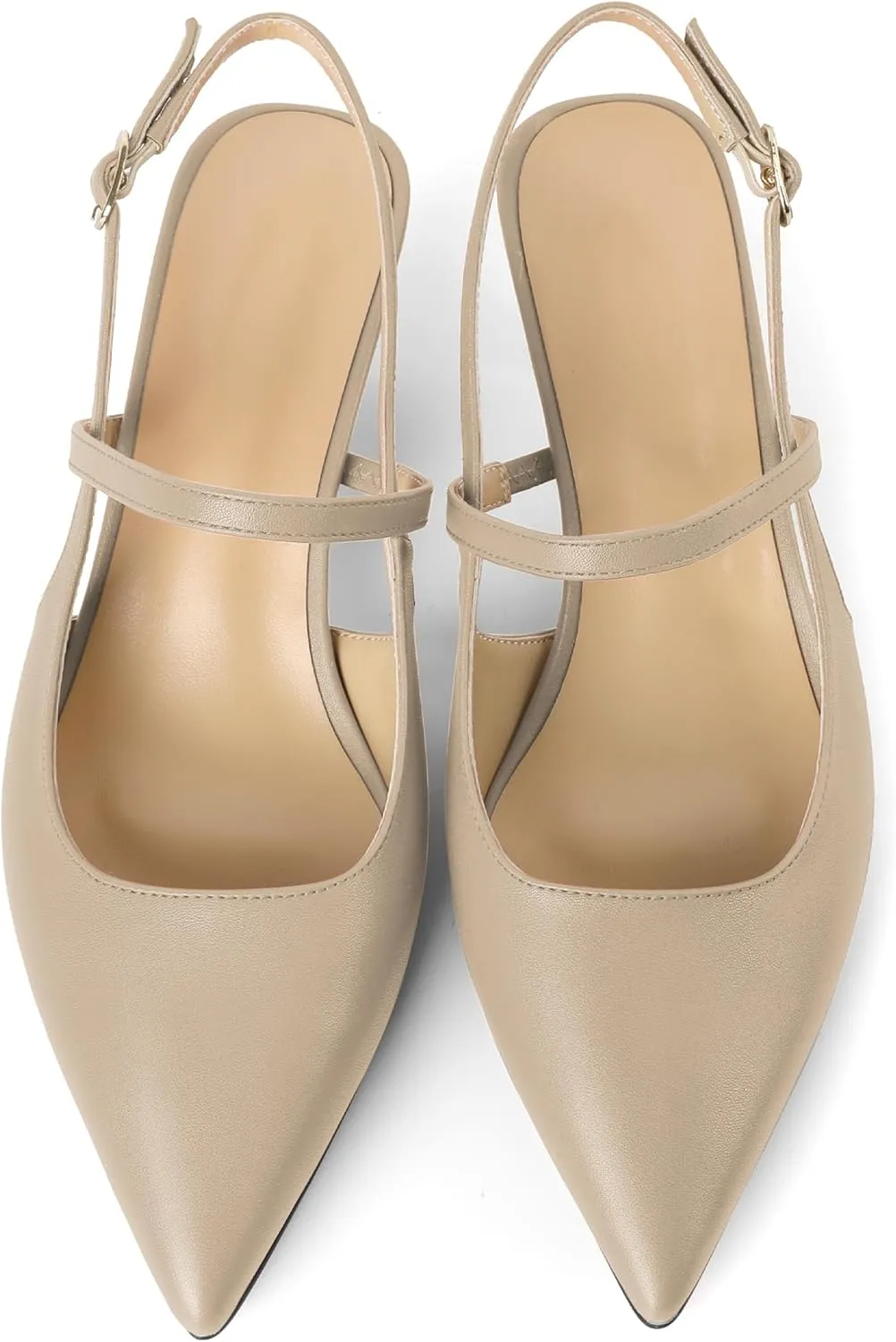 AUMOTED Kitten Low Heels for Womens Slingback Mary Janes Shoes Closed Pointed Toe Pumps Matte Leather 2 Inch Party Dress Shoes