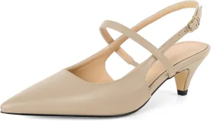 AUMOTED Kitten Low Heels for Womens Slingback Mary Janes Shoes Closed Pointed Toe Pumps Matte Leather 2 Inch Party Dress Shoes